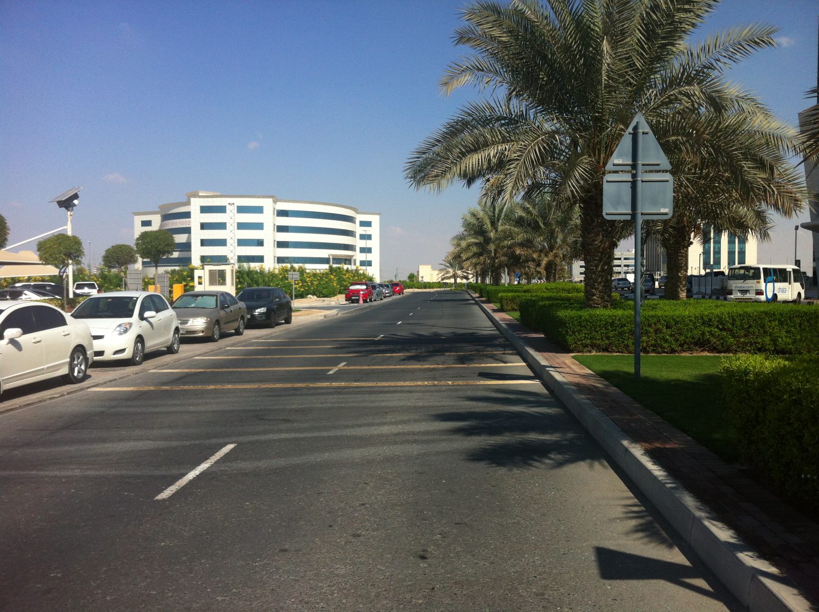 University buildings along a service road in Dubai International Academic City, photographed in 2012.