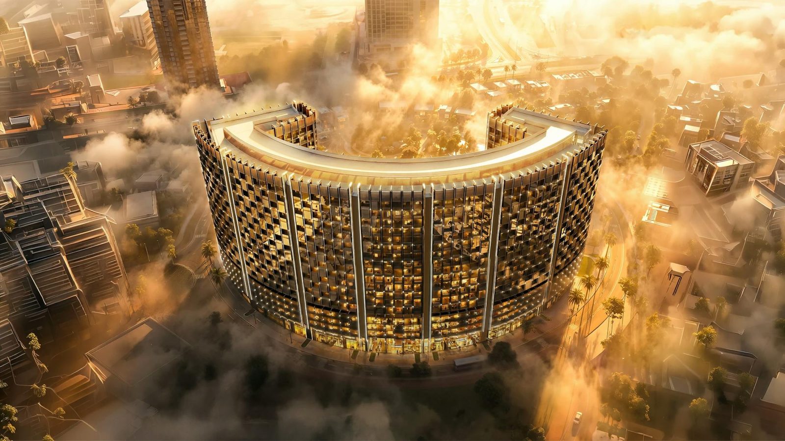 Aerial render of Binghatti Wraith by Binghatti Developers, Al Jaddaf, Dubai