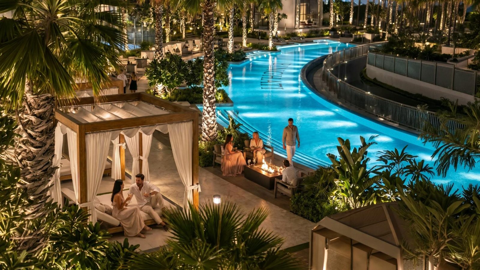 Pool deck and cabanas at Binghatti Wraith by Binghatti Developers