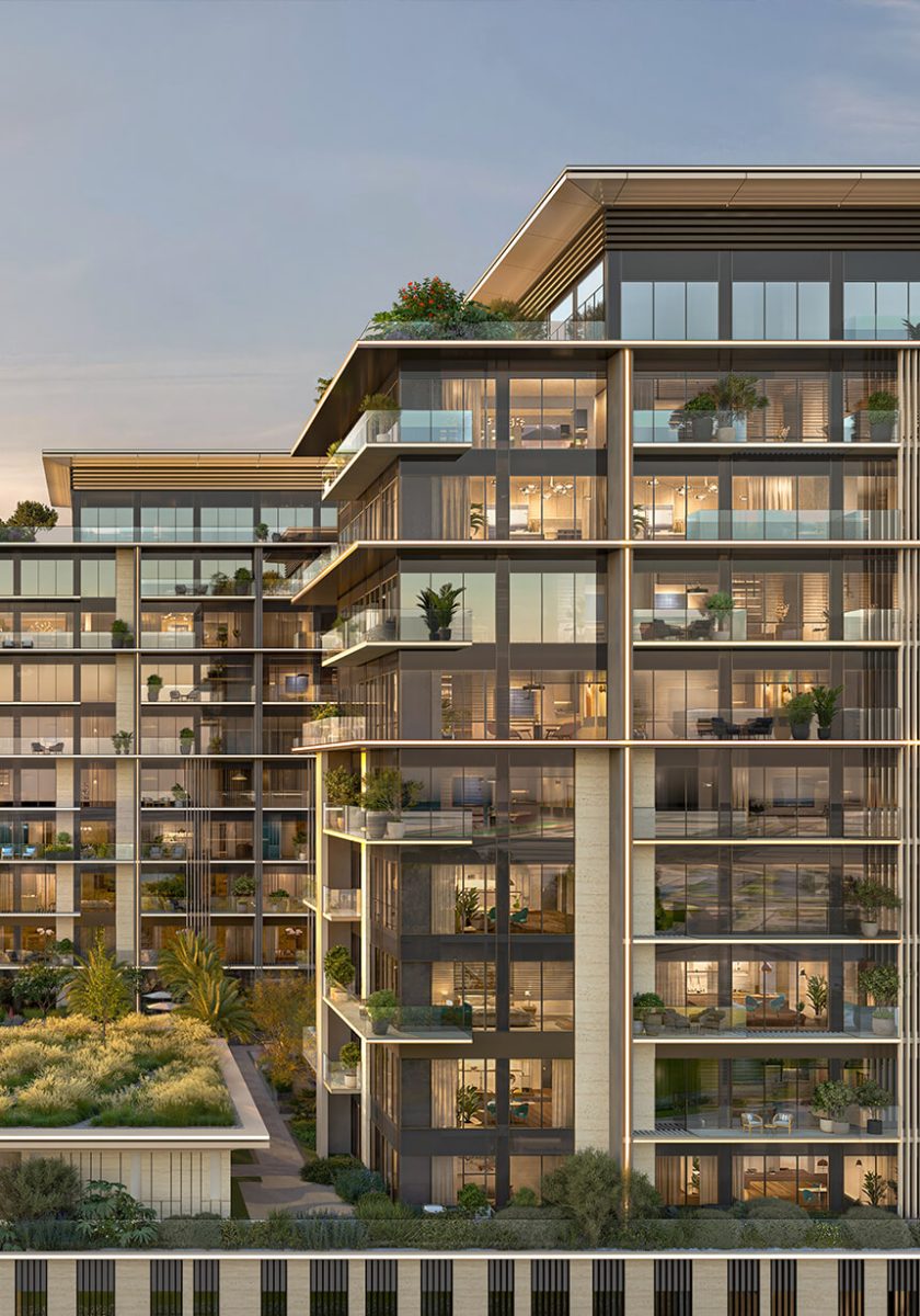 Everly Place by Ellington Properties, facade render showing the terraced balconies