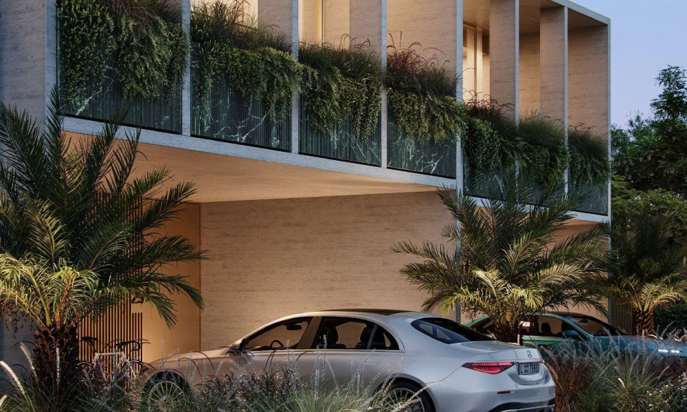 Arrival and planted facade render at Sunrise Valley, Nad Al Sheba